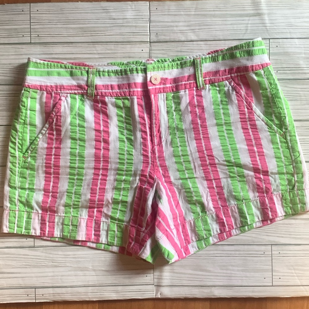 Lilly Pulitzer Green Pink Striped Summer Shorts Women’s Sz 4